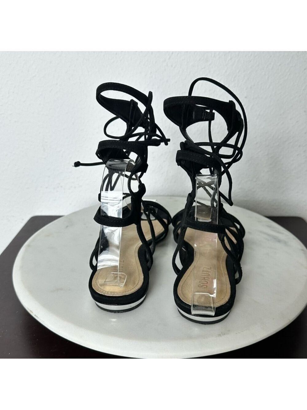 Schutz Erlina Black Suede Flat Gladiator Sandals Women’s 6.5B Strappy Boho Beach - Picture 5 of 9